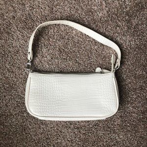 White croc shoulder bag small purse zipper closure